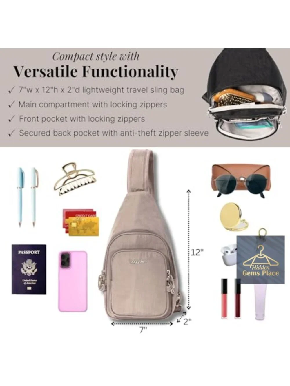 Anti-Theft Sling Bag with Locking Zippers & RFID Protection